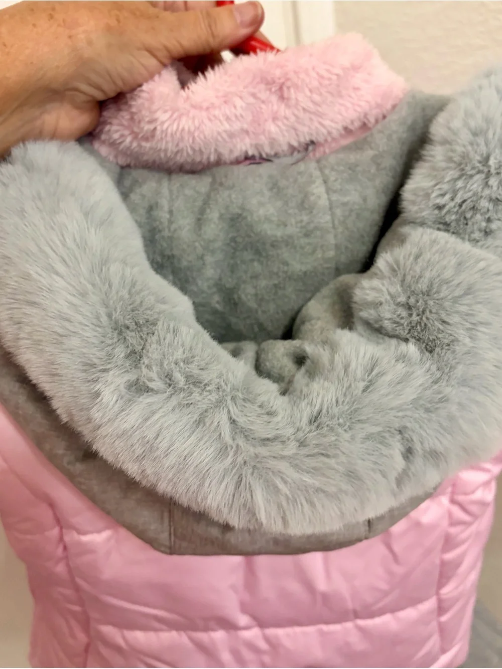 Gerry Weber Pink & Gray Insulated Girls' Winter Jacket with Faux Fur Hood